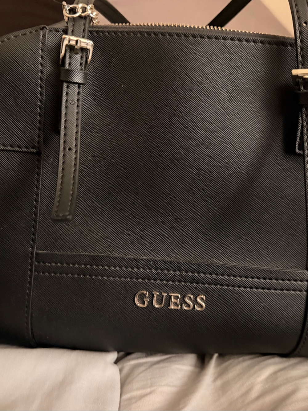 GUESS  Black Textured Tote with Logo Hardware